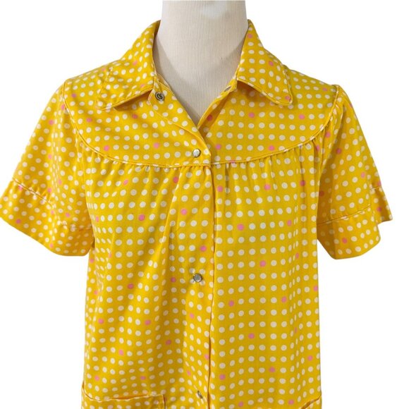 Sears Cotton Duster Housecoat Sz Small 8-10 Robe Yellow Polka Dot Vintage 1970s - Picture 3 of 7